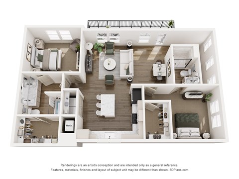 Floor plan for 2 beds, 2 baths, 1391 sqft